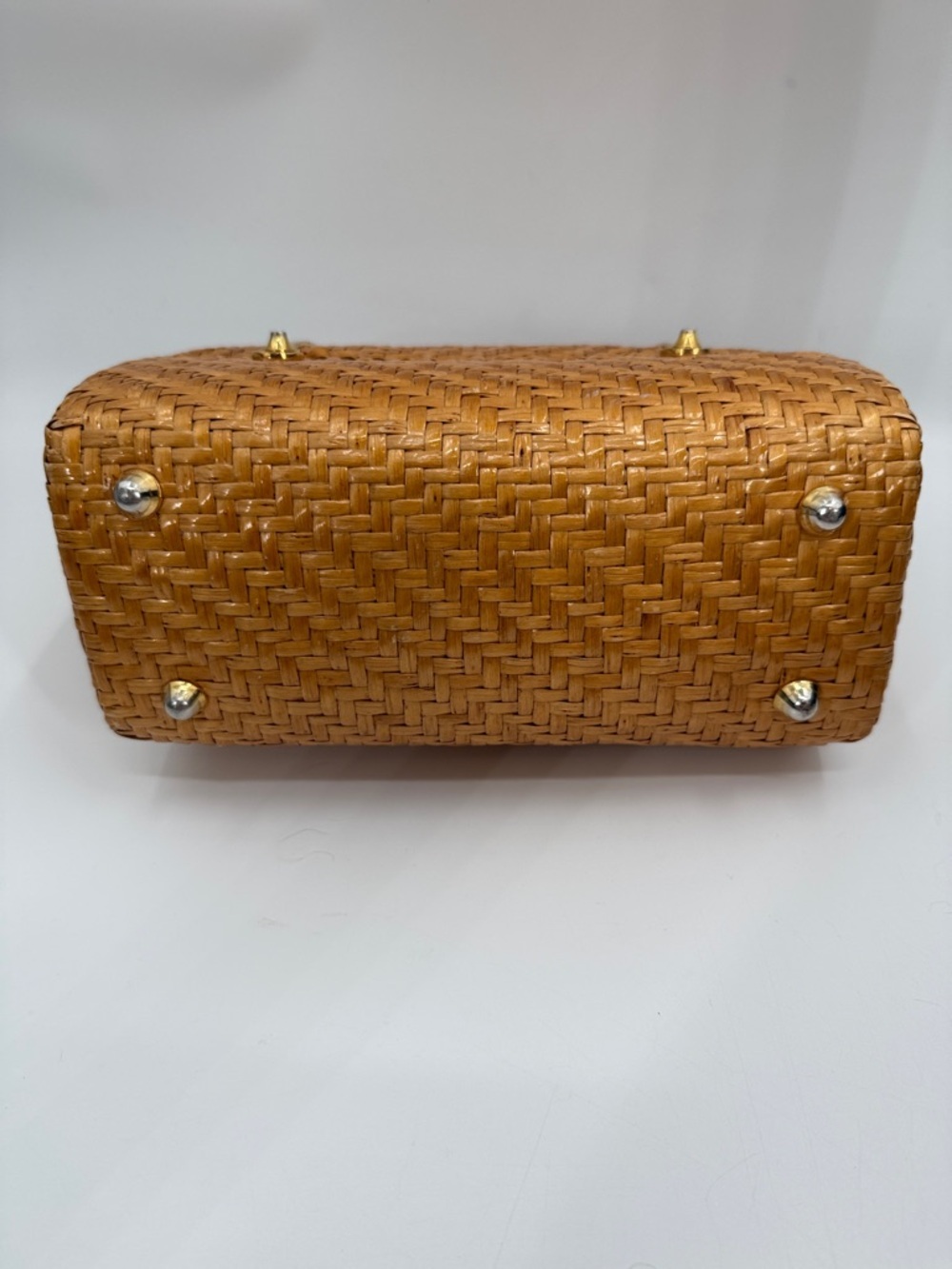 Vintage Rodo Italy Woven Wicker Straw Top-Handle Bag in Tan with Brown Handles - Picture 6 of 14